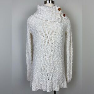 Anthropologie Moth Oversized Cowl Neck Cream Sweater Chunky Cable Knit Button XS